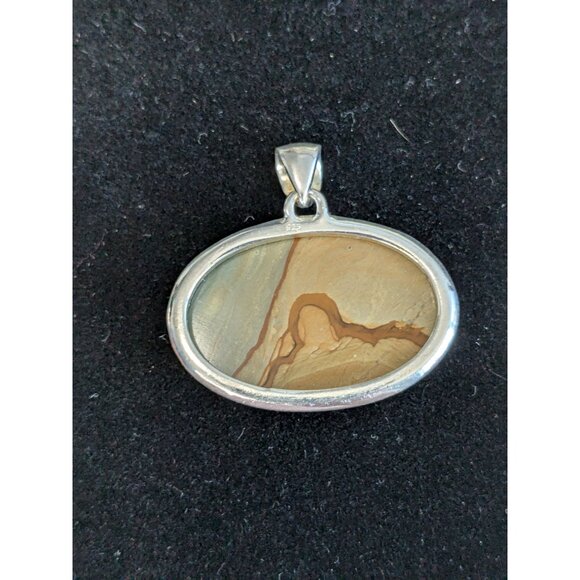 Landscape Jasper Pendant 925 Sterling Silver Oval Design - Picture 2 of 9